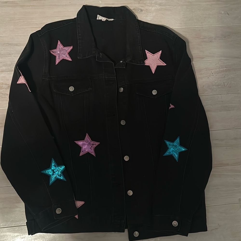 Peach Love Black Denim Sequin Jacket